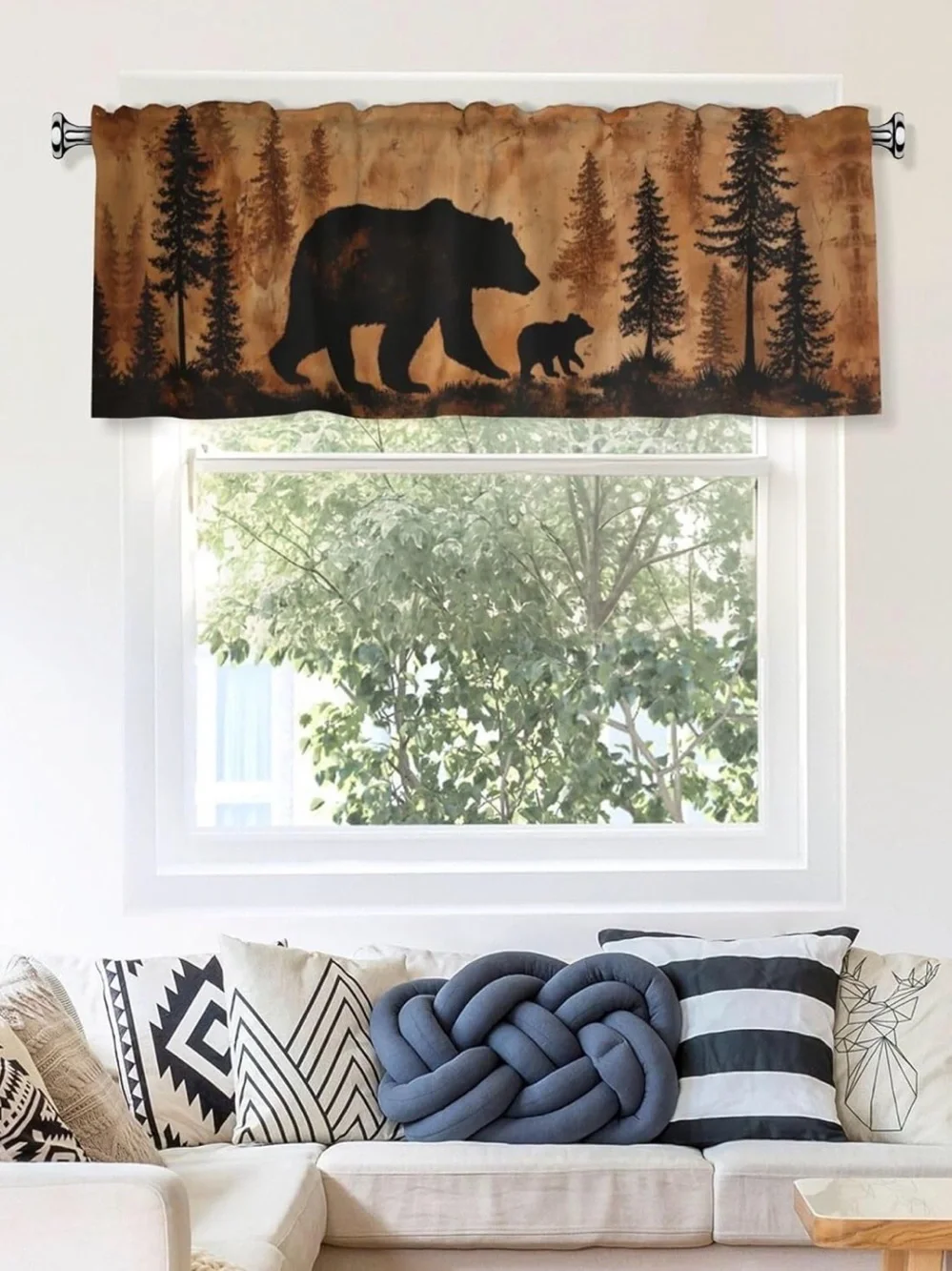 Forest Bear Cabin Short Rod Pocket Valance (1 Panel) 54”W x 18” L